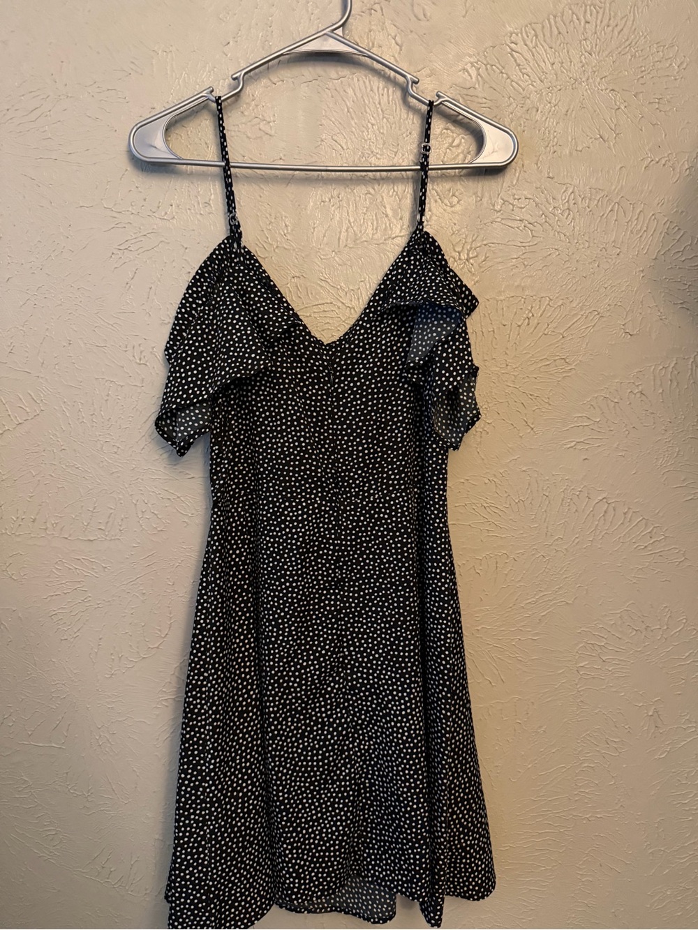 Black Polka Dot Cold-Shoulder Slip Dress
